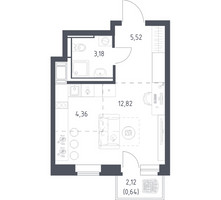 Планировка студии(квартира) площадью 26.52 квадратных метров в “ЖК Большое Путилково”
