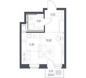 Планировка студии(квартира) площадью 26.52 квадратных метров в ЖК “ЖК Большое Путилково”