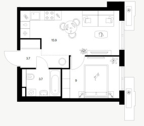 Планировка однокомнатной(квартира) площадью 32.3 квадратных метров в ЖК “ЖК Саларьево парк”