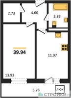 Планировка однокомнатной(квартира) площадью 39.94 квадратных метров в “Ласточкино”