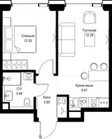Планировка однокомнатной(квартира) площадью 37.6 квадратных метров в “ЖК SET (Сет)”
