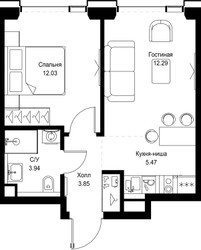 Планировка однокомнатной(квартира) площадью 37.6 квадратных метров в ЖК “ЖК SET (Сет)”