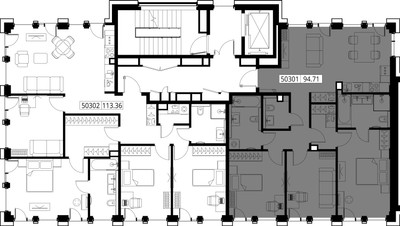 Планировка трехкомнатной(квартира) площадью 94.7 квадратных метров в ЖК “ЖК SET (Сет)”