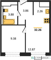 Планировка однокомнатной(квартира) площадью 32.26 квадратных метров в “ЖК Прибрежный Парк”