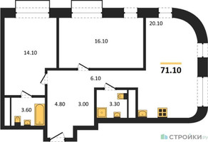 Планировка двухкомнатной(квартира) площадью 71.1 квадратных метров в “ЖК Шагал”