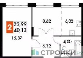 Планировка однокомнатной(апартаменты) площадью 40.13 квадратных метров в “ЖК Движение. Говорово”