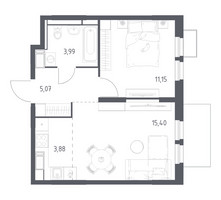 Планировка однокомнатной(квартира) площадью 39.49 квадратных метров в “ЖК Большое Путилково”