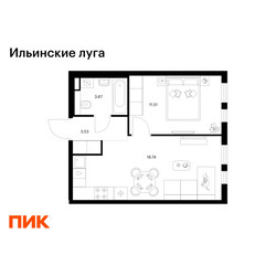 Планировка однокомнатной(квартира) площадью 37.45 квадратных метров в ЖК “ЖК Ильинские луга”