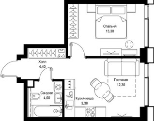 Планировка однокомнатной(квартира) площадью 37.3 квадратных метров в ЖК “Мультиквартал СИТИДЗЕН”