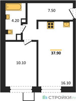 Планировка однокомнатной(квартира) площадью 37.9 квадратных метров в “ЖК Никольский квартал Отрада”