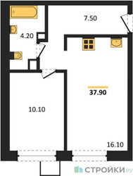 Планировка однокомнатной(квартира) площадью 37.9 квадратных метров в ЖК “ЖК Никольский квартал Отрада”