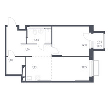Планировка однокомнатной(квартира) площадью 53.9 квадратных метров в “ЖК Долина Яузы”