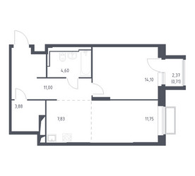 Планировка однокомнатной(квартира) площадью 53.9 квадратных метров в ЖК “ЖК Долина Яузы”