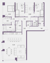 Планировка трехкомнатной(квартира) площадью 145.7 квадратных метров в ЖК “ЖК Северный порт. Береговые кварталы”