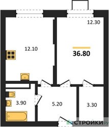 Планировка однокомнатной(квартира) площадью 36.8 квадратных метров в ЖК “ЖК Видный берег 2”