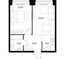 Планировка однокомнатной(квартира) площадью 41.72 квадратных метров в “ЖК НОВА”