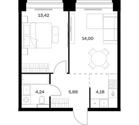 Планировка однокомнатной(квартира) площадью 41.72 квадратных метров в ЖК “ЖК НОВА”