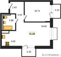 Планировка однокомнатной(квартира) площадью 41.69 квадратных метров в “ЖК Томилино Парк”