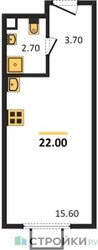 Планировка студии(квартира) площадью 22 квадратных метров в “ЖК ParkSide (Парксайд)”
