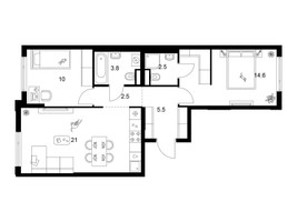 Планировка двухкомнатной(квартира) площадью 59.9 квадратных метров в “ЖК Саларьево парк”