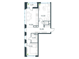 Планировка двухкомнатной(квартира) площадью 61.69 квадратных метров в “ЖК Город в лесу (Микрогород В лесу)”