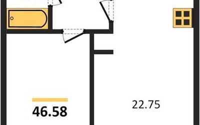 Планировка однокомнатной(апартаменты) площадью 46.58 квадратных метров в ЖК “ЖК Пятницкое 58 (Перец)”