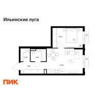 Планировка однокомнатной(квартира) площадью 40.66 квадратных метров в “ЖК Ильинские луга”