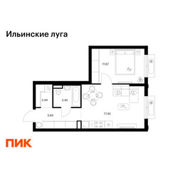 Планировка однокомнатной(квартира) площадью 40.66 квадратных метров в ЖК “ЖК Ильинские луга”