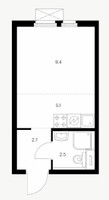 Планировка студии(квартира) площадью 19.5 квадратных метров в “ЖК Кузьминский лес”