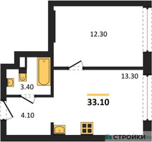 Планировка однокомнатной(квартира) площадью 33.1 квадратных метров в “ЖК Portland (Портланд)”