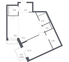 Планировка однокомнатной(квартира) площадью 54.2 квадратных метров в ЖК “ЖК Рублевский Квартал”
