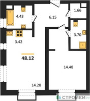 Планировка однокомнатной(апартаменты) площадью 48.12 квадратных метров в “ЖК N’ICE LOFT (Найс Лофт)”