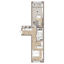 Планировка однокомнатной(квартира) площадью 49.2 квадратных метров в ЖК “ЖК Гранд Комфорт”