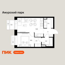 Планировка однокомнатной(квартира) площадью 37.5 квадратных метров в ЖК “ЖК Амурский парк”
