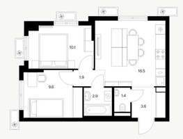 Планировка двухкомнатной(квартира) площадью 46 квадратных метров в “ЖК Восточное Бутово”