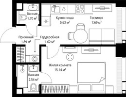 Планировка однокомнатной(квартира) площадью 36.21 квадратных метров в “ЖК Веер”