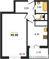 Планировка однокомнатной(квартира) площадью 39.4 квадратных метров в “ЖК Одинцово Сити”