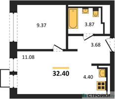 Планировка однокомнатной(квартира) площадью 32.4 квадратных метров в “ЖК Квартал Ивакино”