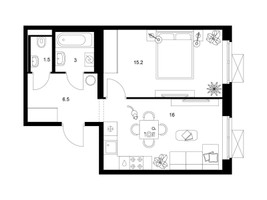 Планировка однокомнатной(квартира) площадью 42.2 квадратных метров в “ЖК Люблинский парк”