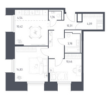 Планировка двухкомнатной(апартаменты) площадью 59.79 квадратных метров в “ЖК Скай Спутник”