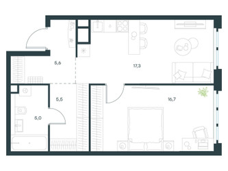 Планировка однокомнатной(квартира) площадью 50.1 квадратных метров в ЖК “ЖК Левел Южнопортовая”