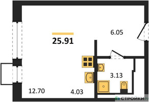 Планировка студии(квартира) площадью 25.91 квадратных метров в “ЖК Подольские кварталы”