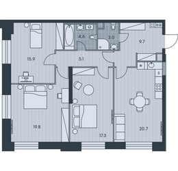 Планировка 4+ комнате(квартира) площадью 96.1 квадратных метров в ЖК “Ever (Эвер)”