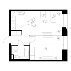 Планировка однокомнатной(квартира) площадью 42.6 квадратных метров в ЖК “ЖК Онежский вал”