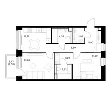 Планировка двухкомнатной(квартира) площадью 61.62 квадратных метров в “ЖК НОВА”
