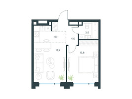 Планировка двухкомнатной(квартира) площадью 40.3 квадратных метров в “ЖК Level Бауманская”
