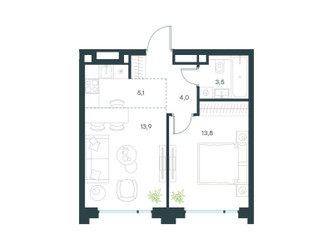 Планировка двухкомнатной(квартира) площадью 40.3 квадратных метров в ЖК “ЖК Level Бауманская”
