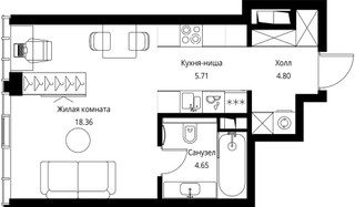 Планировка студии(квартира) площадью 33.52 квадратных метров в “ЖК Сити Бэй”