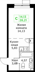 Планировка студии(квартира) площадью 28.21 квадратных метров в ЖК “ЖК КИТ 2”