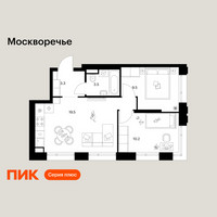 Планировка двухкомнатной(квартира) площадью 46 квадратных метров в “ЖК Москворечье”